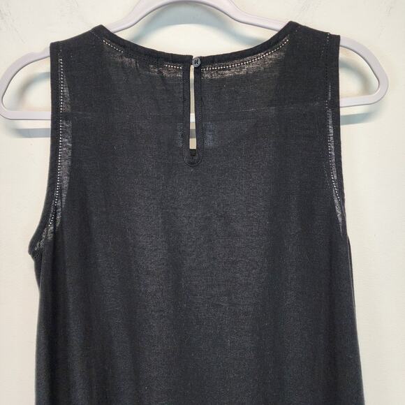 For Cynthia Black Linen Blend Dress Size M Sleeveless Asymmetric Hem Coastal - Picture 8 of 12
